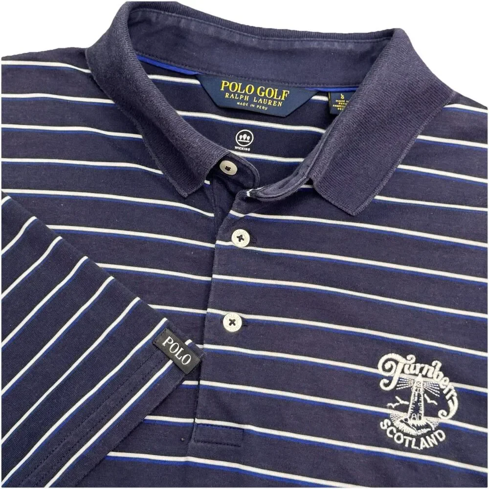Polo Ralph Lauren Shirt Men L Moisture Wicking Blue Stripe Turnberry Golf Club